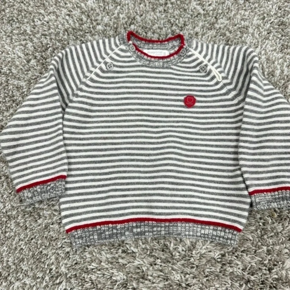 Mayoral Newborn Infant Outfit Set Grey‎ Striped Sweater Red Corduroy Pants 12M